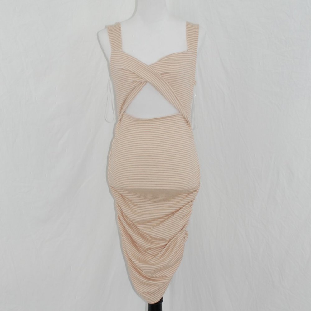 NWT Midi Dress Form Fitting Peek-a-boo Tummy Large Beach Bodycon